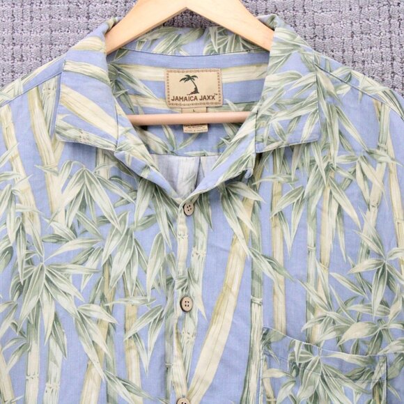 Jamaica Jaxx Hawaiian Shirt Mens Large L Blue Vintage Button Down Silk Collared - Picture 5 of 9